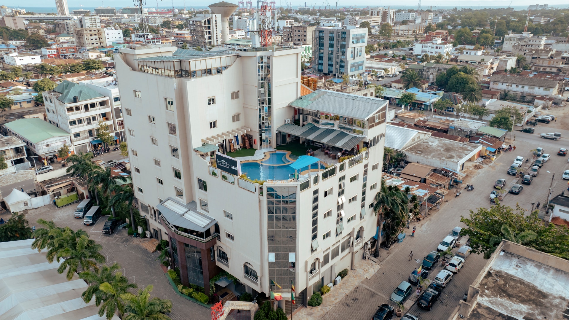 The rooftop terrace at Benin Royal Hotel